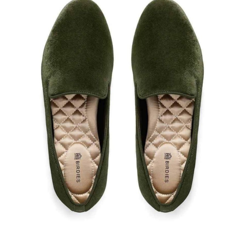 Birdies NWOT olive green velvet loafers